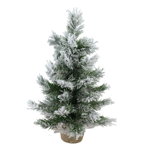 18" Flocked Pine Medium Artificial Christmas Tree in Burlap Base - Unlit