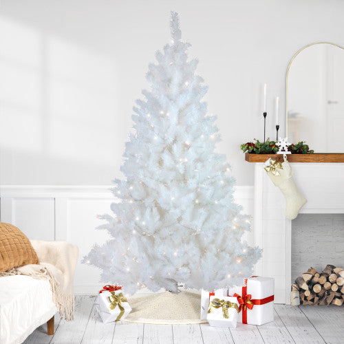 7.5' Pre-Lit White Alaskan Pine Artificial Christmas Tree, Warm White LED Lights