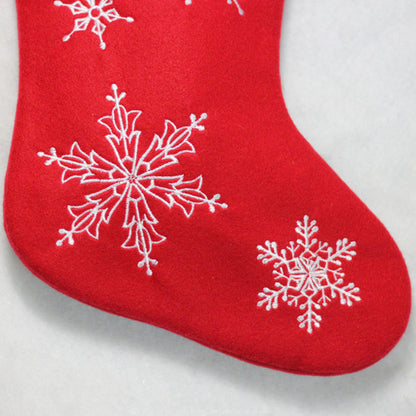 16" Red and White Merry Christmas Snowflake Embroidered Christmas Stocking