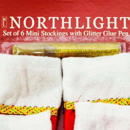 Pack of 6 Traditional Mini Christmas Stockings with Gold Glitter Pen