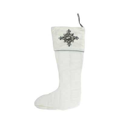 21" White Solid Quilted Christmas Stocking with Beads