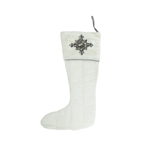 21" White Solid Quilted Christmas Stocking with Beads