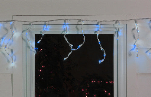 100ct Blue LED Wide Angle Icicle Christmas Lights, 5.5 ft White Wire