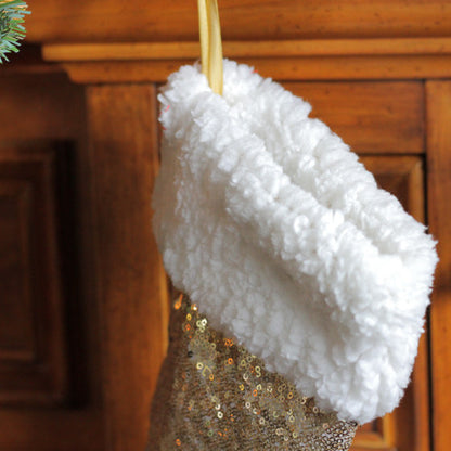 18" Gold Paillette Sequins Christmas Stocking with High Pile Fleece Cuff